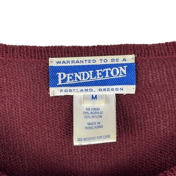 PENDLETON PAINTED FLORAL BUTTON DOWN CHERRY RED CARDIGAN SWEATER - Picture 13 of 14